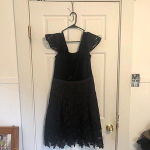 Black velvet and lace knee length party dress